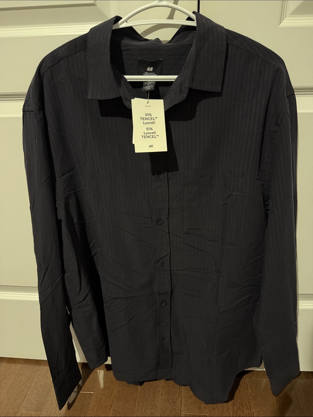 H&M Men's Dark Charcoal Pinstripe Button-Front Shirt